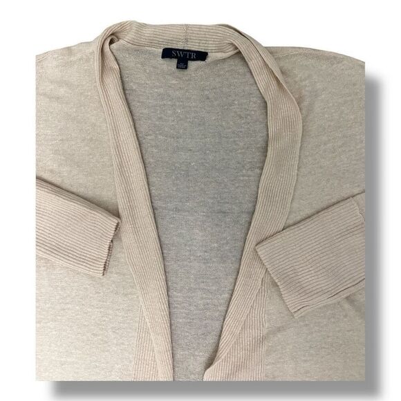 SWTR Duster 100% Linen Tan Duster Lightweight Pocket Cardigan Size Medium - Picture 4 of 8